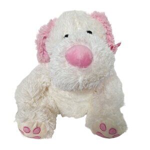 Goffa Valentines Day Pink White Puppy Dog Heart Bow Plush Stuffed Animal 10.5"
